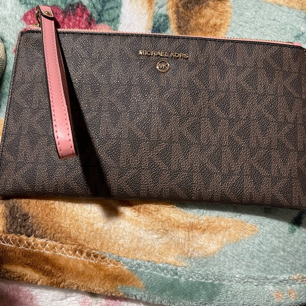 Michael Kors Brown and Pink Zip Pouch